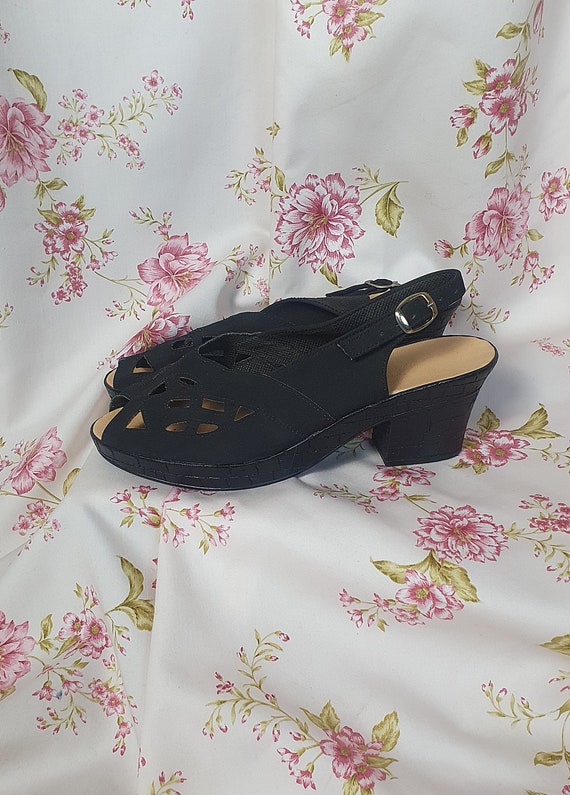 Vintage 30s 40s style black low heel platform sli… - image 3