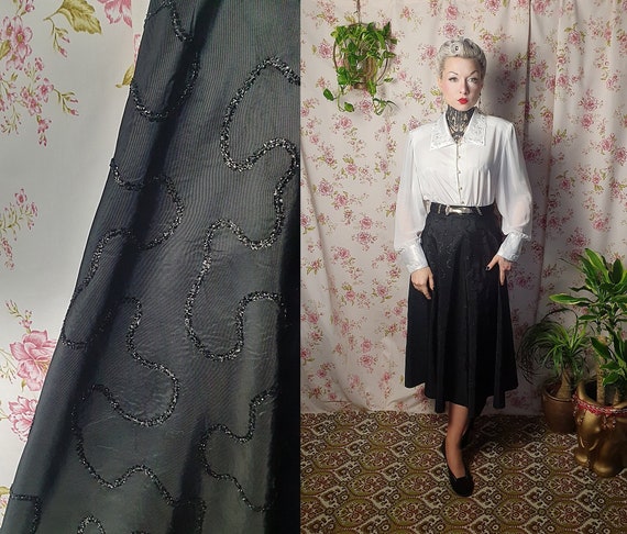 Vintage midi black evening swing skirt with fuzzy… - image 1