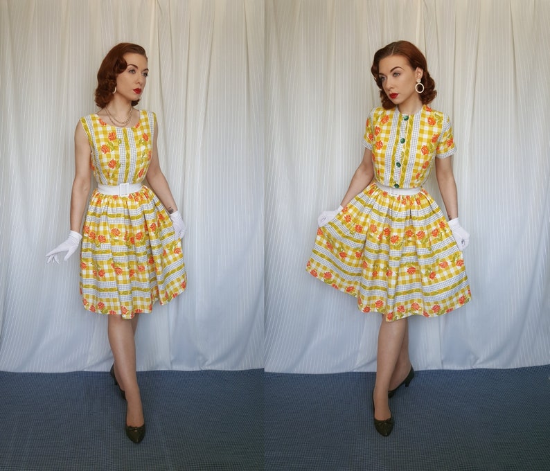1950s 1960 Style Yellow Swing Dress And Jacket Set Vintage 80s Does 50s Twin Set 50s 60s Dress And Jacket Set Uk 8