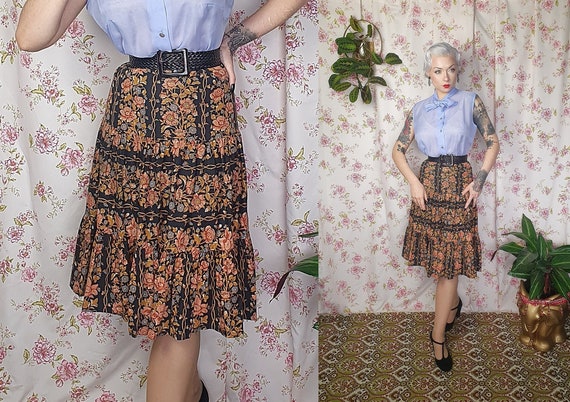 Vintage navy brown rust romantic floral pattern a… - image 1