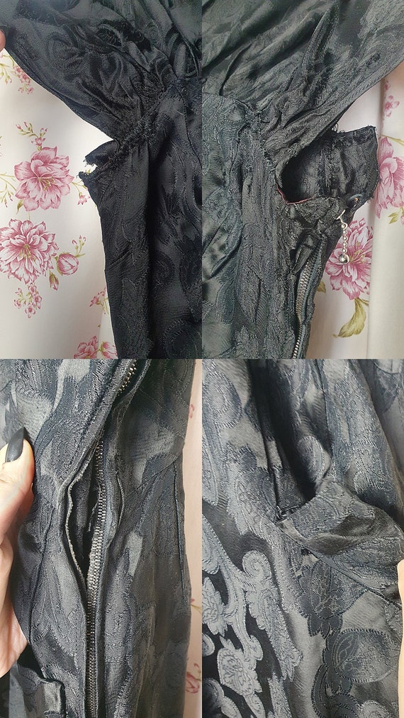 AS IS Vintage mid century black floral jacquard w… - image 9