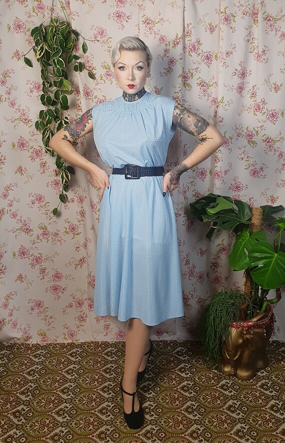 Vintage romantic pastel blue sleeveless swing pol… - image 4