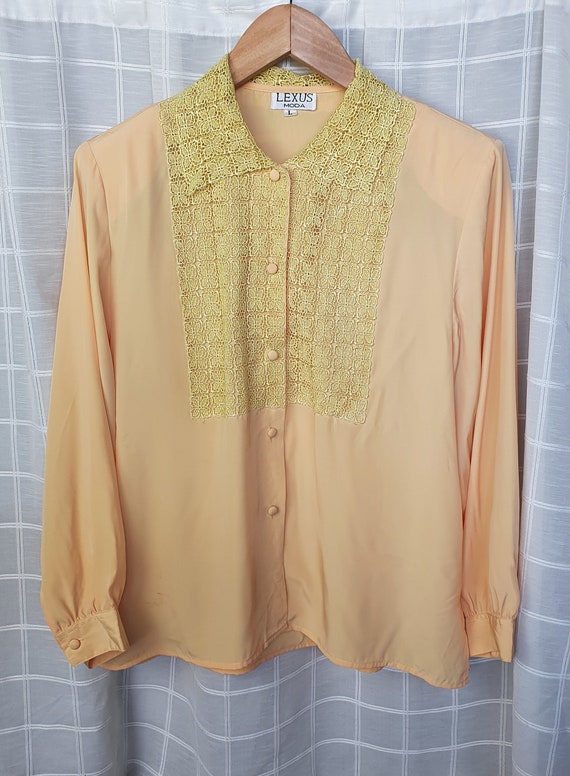 Vintage yellow collared lace embroidered blouse -… - image 7