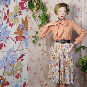 Gonna A Pieghe Vintage Anni '50 - Stampa Floreale, Midi Con Tasche