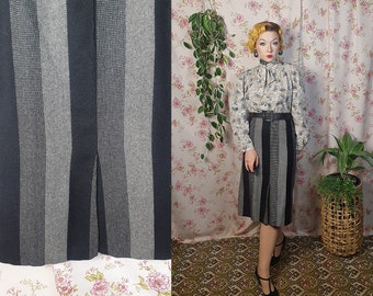 Vintage black gray vertically striped wool fall/winter skirt - UK6-8 -1940s 1950s style -80s does 50s monochromatic vertical stripe skirt
