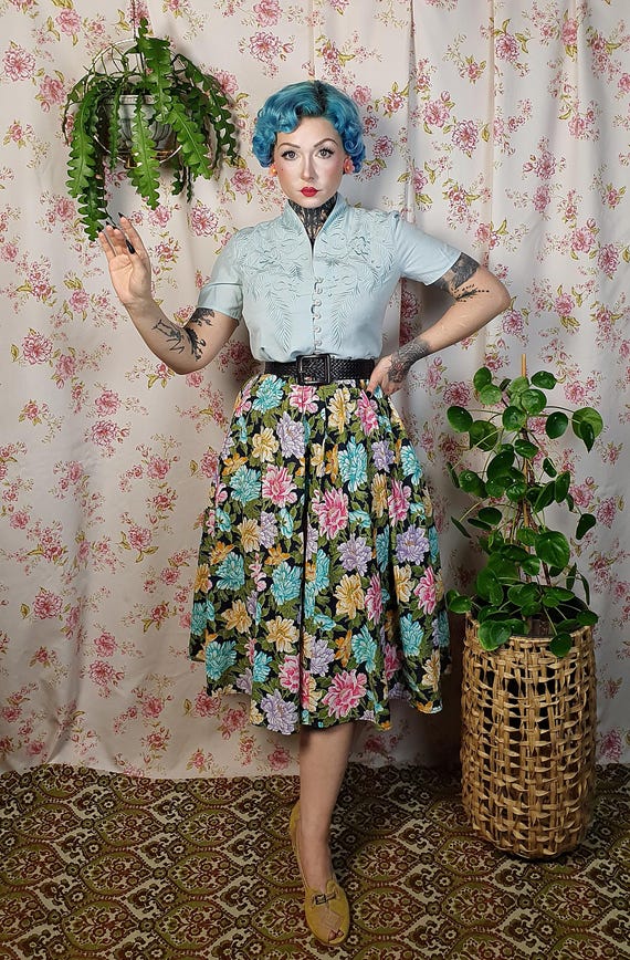 Floral Midi Dress Style 90s Flower Dress 1980s Floral Cotton Dress S/M 1980s flower dress