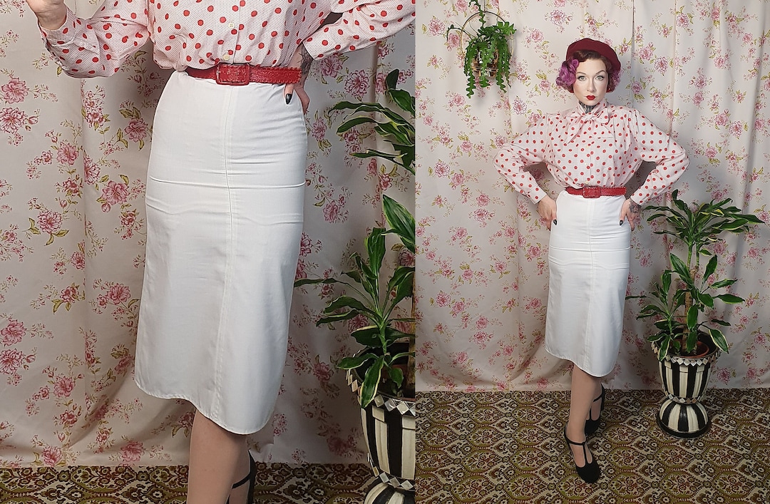 【1940s】Vintage French Linen Skirt フランス製 Scalloped Linen Skirt Suit - 1940s Style Authentic Vintage