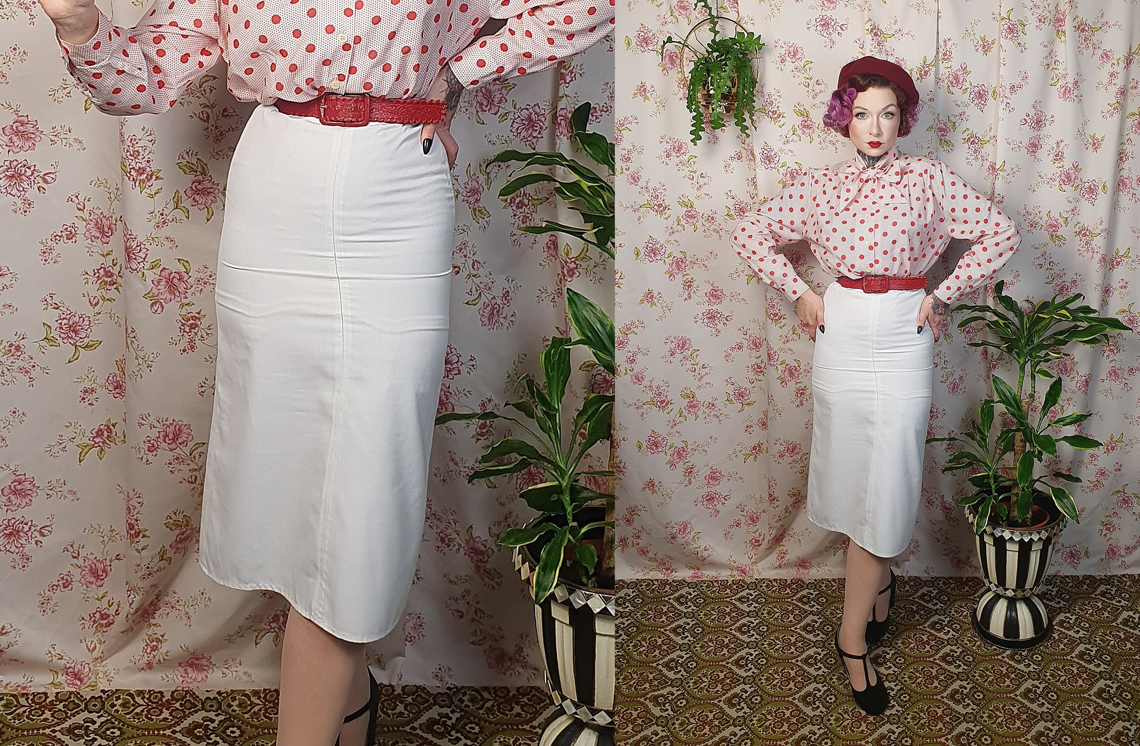Vintage Wiggle Pencil White Twill Calf Length Office Vintage Vintage Wiggle Pencil White Twill Calf Length Office Vintage