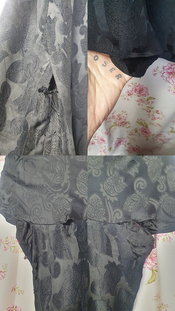 AS IS Vintage mid century black floral jacquard w… - image 10