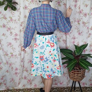 Vintage white blue red romantic floral a line cotton landgirl skirt UK 8-10 1940s 1950s style 80s does 50s a line 40s floral skirt image 7