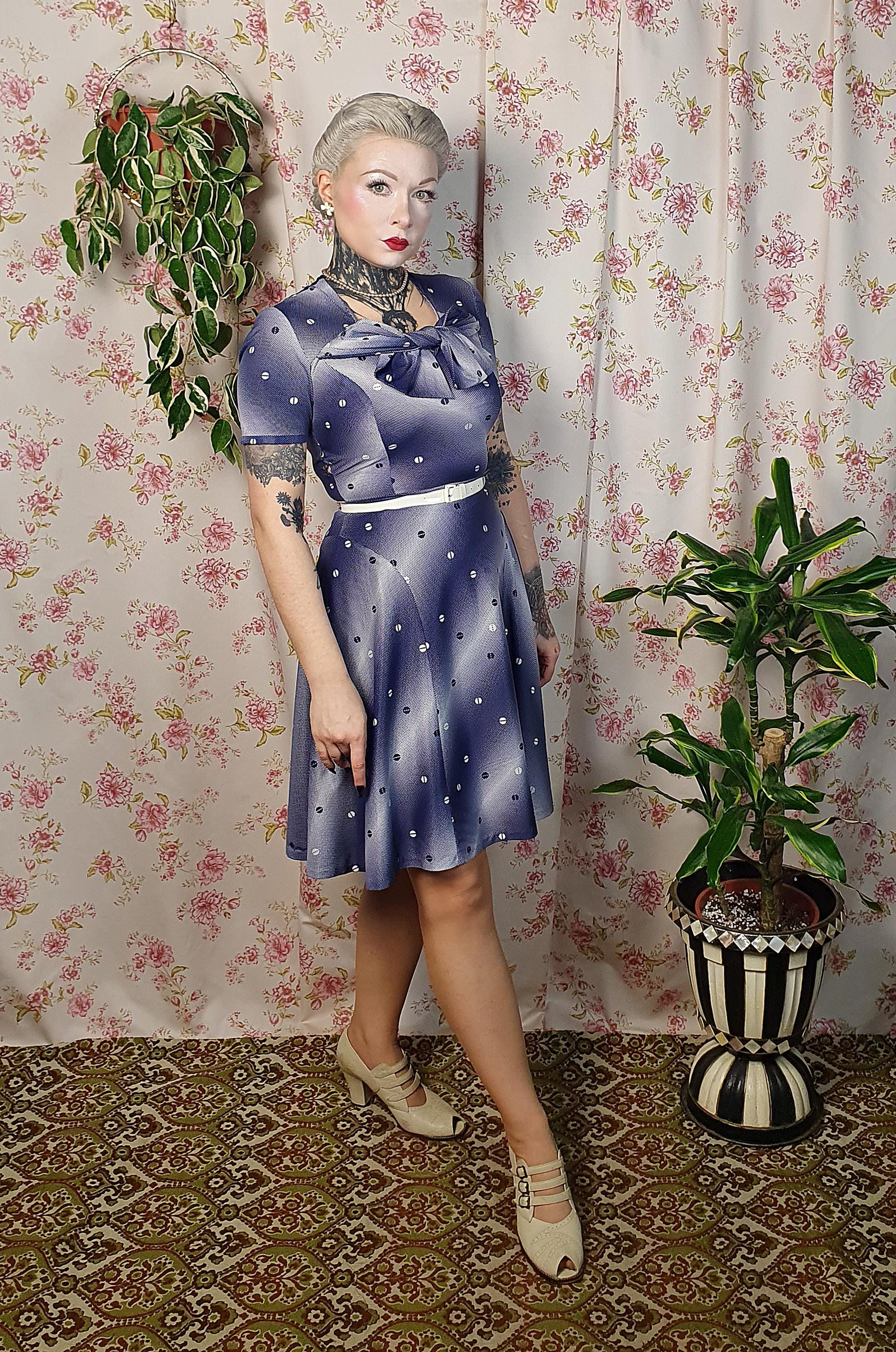 blue polka dot swing dress Navy Polka Dot Swing Dress main image 1