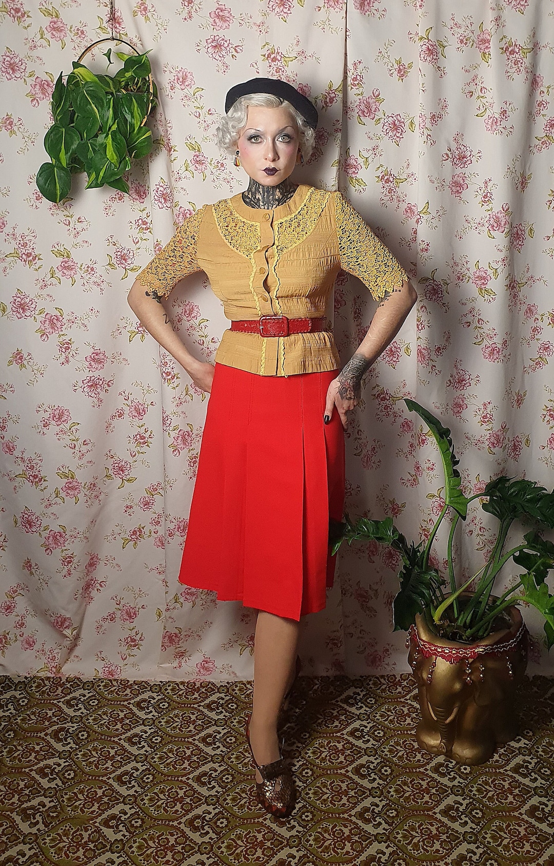 ヴィンテージ マスタードイエロー サマー 半袖 レース ジャケット