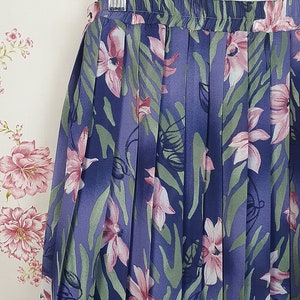 Vintage A line pleated floral blue purple pink green romantic swing skirt UK 8-10 1940s 1950s style 80s does 50s cottagecore skirt image 9