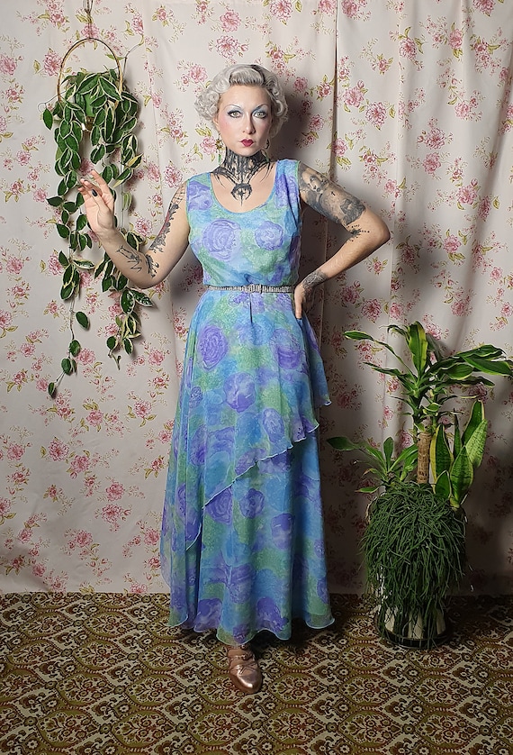 Vintage Watercolor Print Maxi Dress - 1930s Style Flowy Georgette - Etsy Finland Vintage Watercolor Print Maxi Dress - 1930s Style Flowy Georgette - Etsy Finland