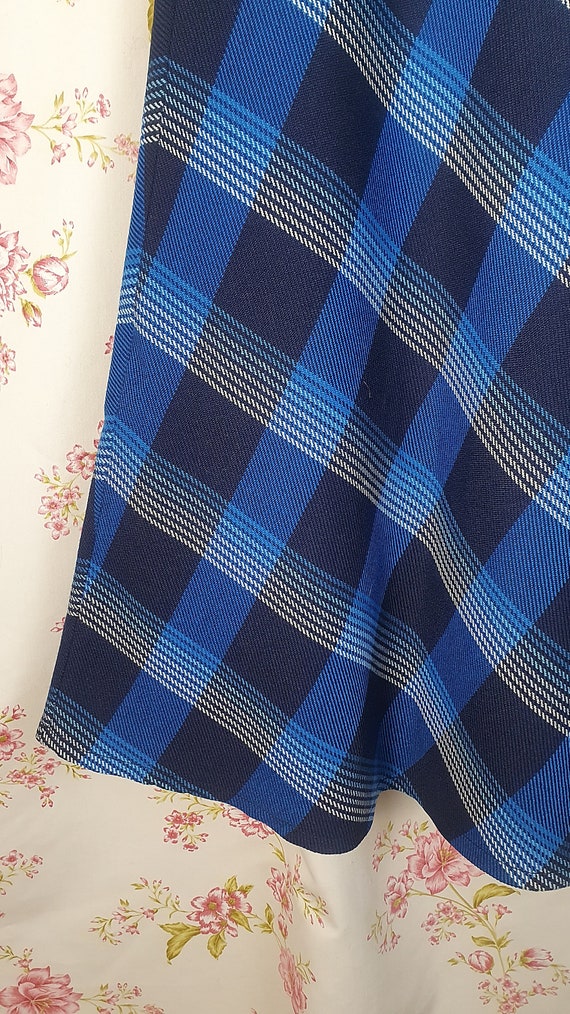 Vintage A line pleated plaid blue white thin wool… - image 10