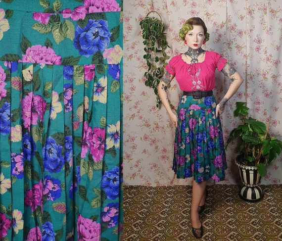 Jupe Plissée Worthington Taille 12 - Motif Vert Et Violet - Occasion Très Bon état