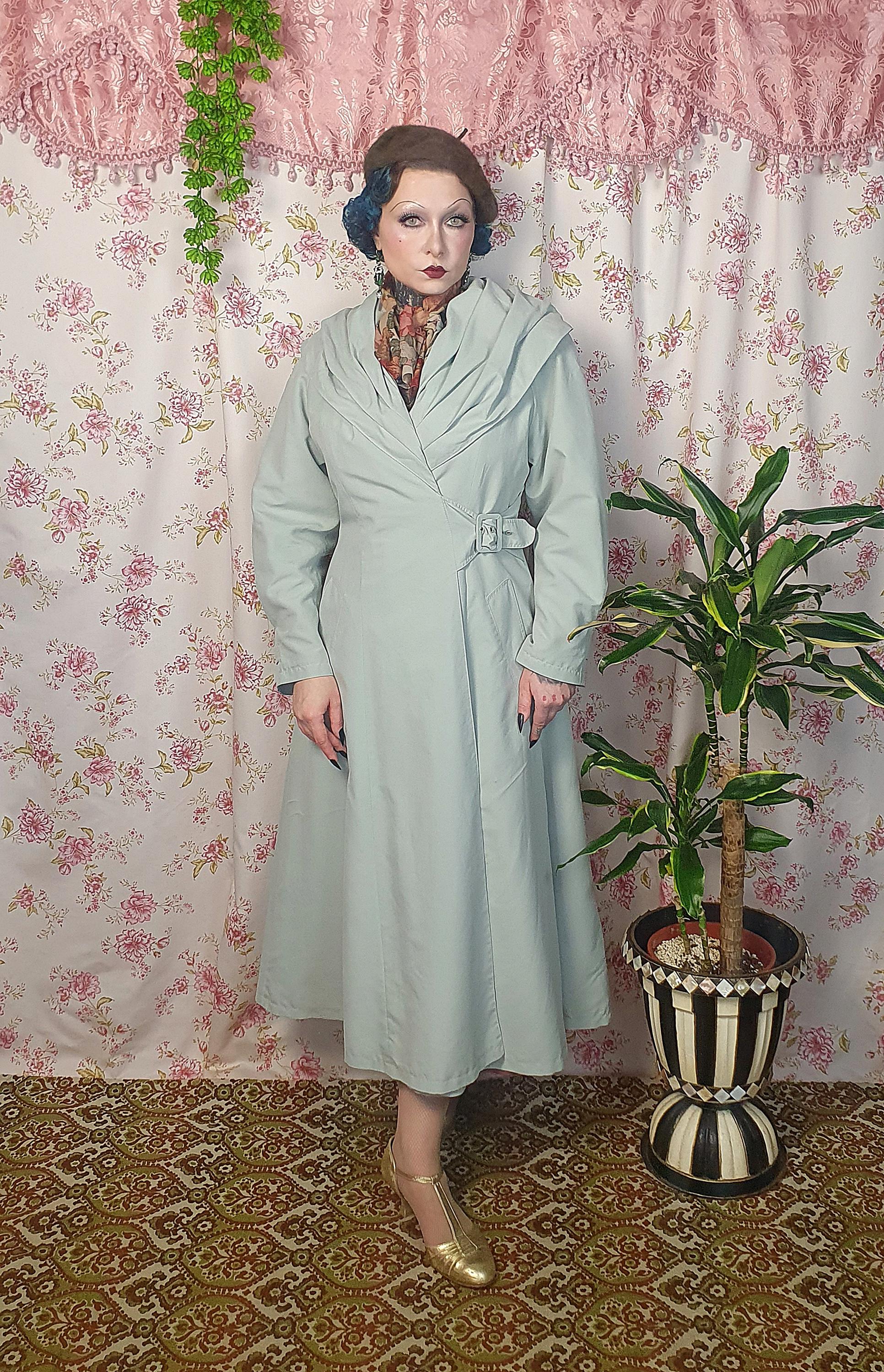 Vintage 30s-40s Style Style Shawl Collar Mint Green Swing Skirt