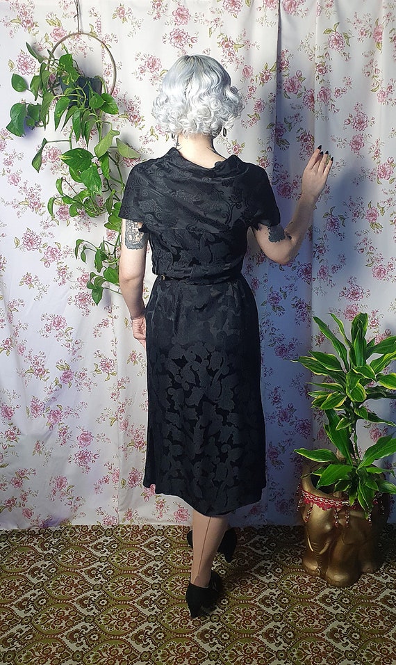 AS IS Vintage mid century black floral jacquard w… - image 7