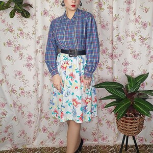 Vintage white blue red romantic floral a line cotton landgirl skirt UK 8-10 1940s 1950s style 80s does 50s a line 40s floral skirt image 5