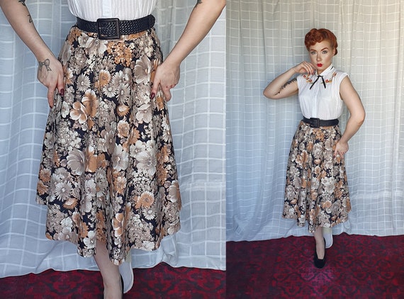 Vintage 1930s 1940s style beige brown orange flora