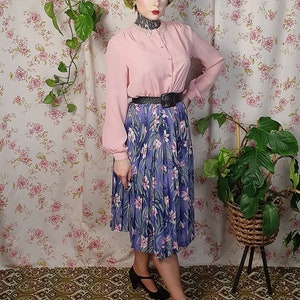 Vintage A line pleated floral blue purple pink green romantic swing skirt UK 8-10 1940s 1950s style 80s does 50s cottagecore skirt image 2