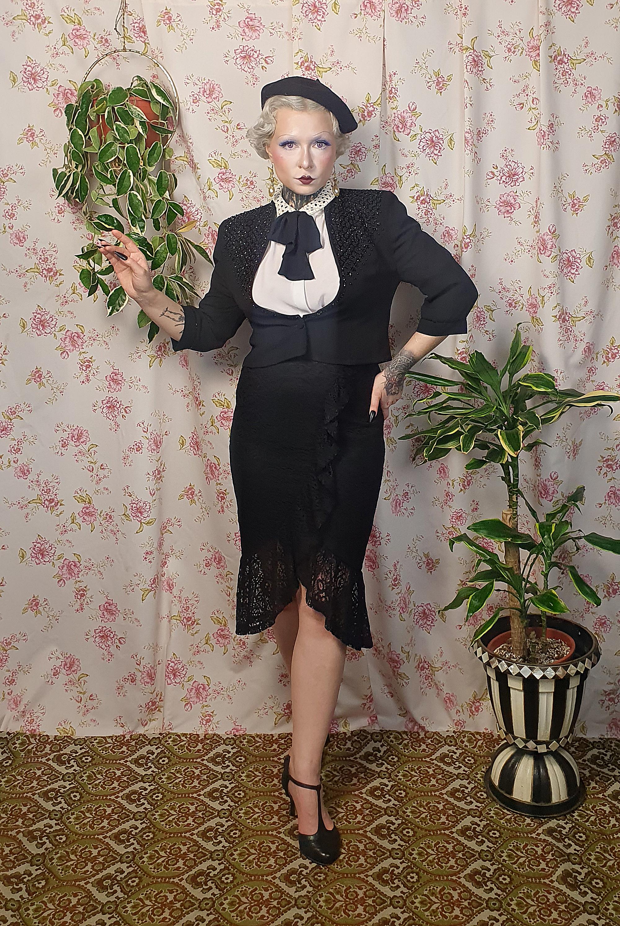 Vintage Black Beaded Bolero Jacket - 1930s/40s Style, UK 8-10