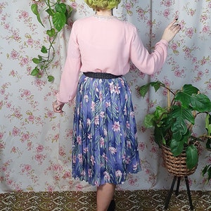 Vintage A line pleated floral blue purple pink green romantic swing skirt UK 8-10 1940s 1950s style 80s does 50s cottagecore skirt image 7