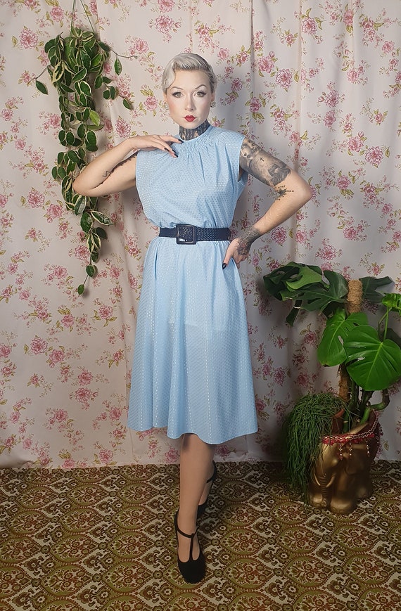 Vintage romantic pastel blue sleeveless swing pol… - image 5