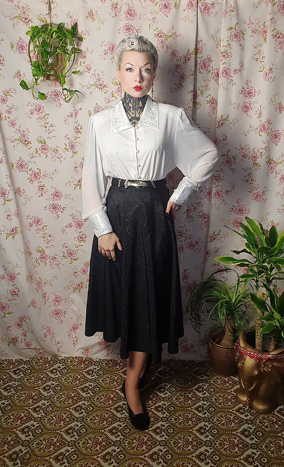 Vintage midi black evening swing skirt with fuzzy… - image 3