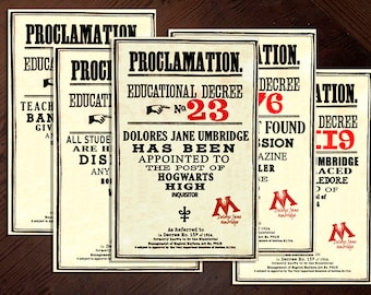 Harry Potter Educational Decrees (Proclamations) Printable Pack (High Quality PDF) | 100% Screen (Movie) Accurate Prop | Digital File