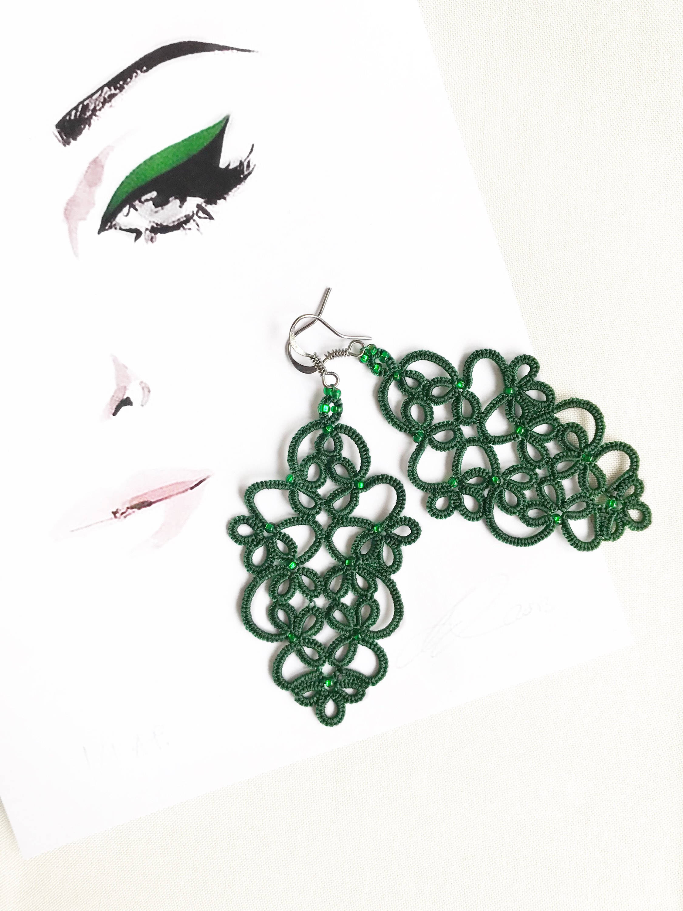 Tatting Jewelry Green Lace Earring Lace Earring Long Lace Etsy
