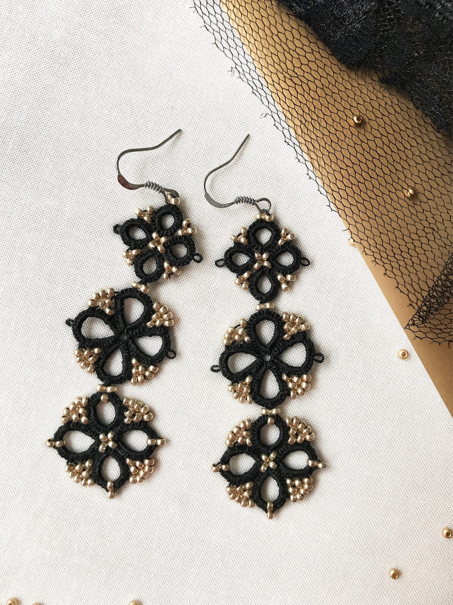 Black tatting earrings black lace earring Lace earring Etsy