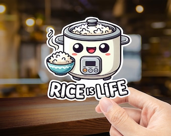 Rice is Life Sticker - for all the rice lovers out there. Asian Food Stickers | Asian Snacks | Water Bottle, Laptop, Phone Case Stickers