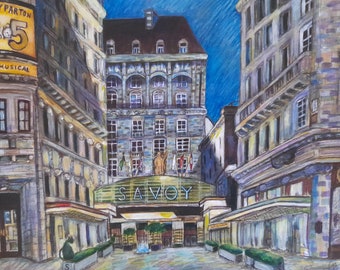 A3 Art Print depicting the Savoy hotel in London