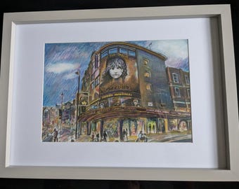 A4 unframed art print of the Les Miserables theatre in London