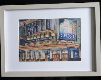 A4 unframed art print depicting theatre exterior of Ghost the Musical