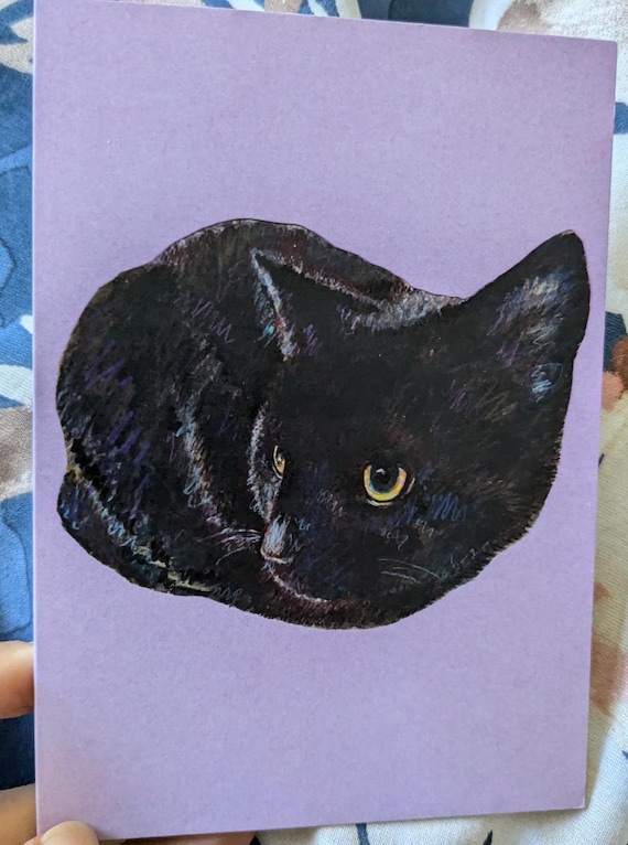 A6 Greetings card with black cat artwork