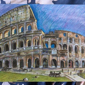 A6-wenskaart met kunstwerk van het Colosseum in Rome, Italië