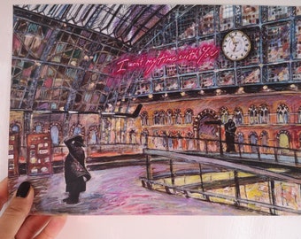 A4 Art Print with artwork depicting St Pancras train station in London