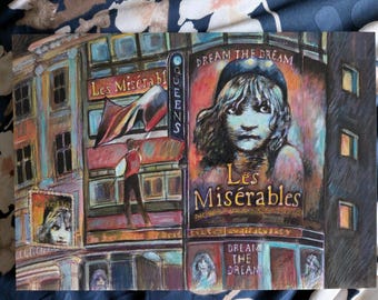 A6 Greetings card with artwork depicting Les Misérables theatre in London