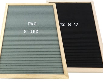 12X17 INCH Two Sided Felt Letter Board Black & Gray Felt Reversible American Oak Wooden Frame w/ 256 White Letters