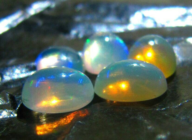 7\u00d75 oval natural Ethiopian opal gemstone cabochon calibrated 5 piece 2.50 crt welo opal multi fleshy fire opal 7\u00d75 opal cabochon opal loose
