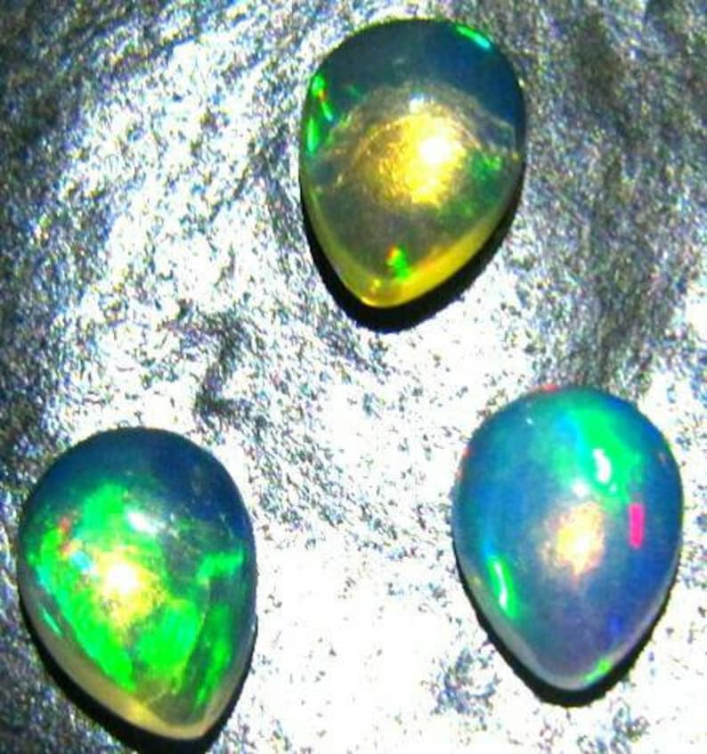 natural Ethiopian opal 3 piece lot gemstone 7\u00d75 pear opal cabochon calibrated opal welo opal loose stone opal multi flashy fire opal loose