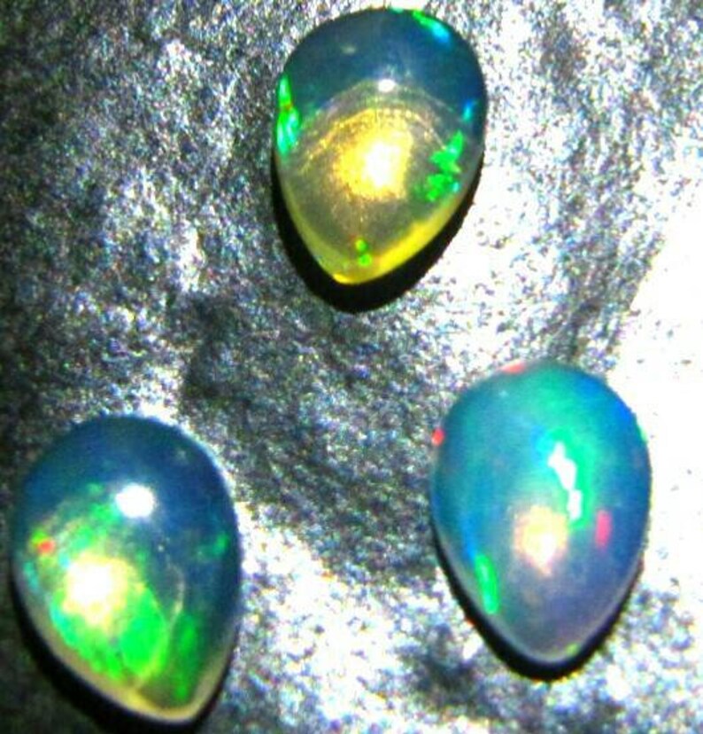 natural Ethiopian opal 3 piece lot gemstone 7\u00d75 pear opal cabochon calibrated opal welo opal loose stone opal multi flashy fire opal loose