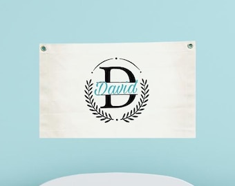 Bandera con nombre personalizado: decoración infantil, bandera de lona de algodón