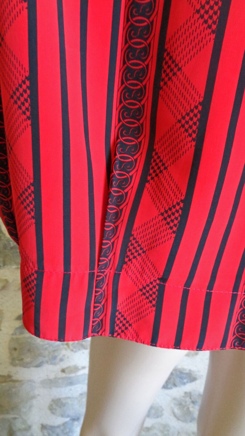 80s red blouse with black striped pattern size 2 medium