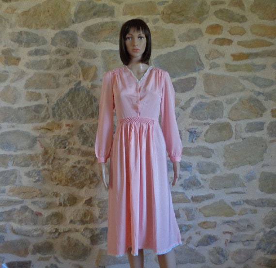 1930s pink silk dress with hand smocking, vintage