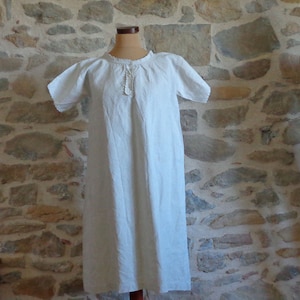 Antique linen nightdress with monogram VL, size L large, French chemise rustic country charm