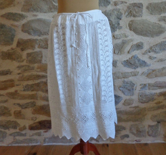 Provencal knit underskirt, antique hand crochet wh