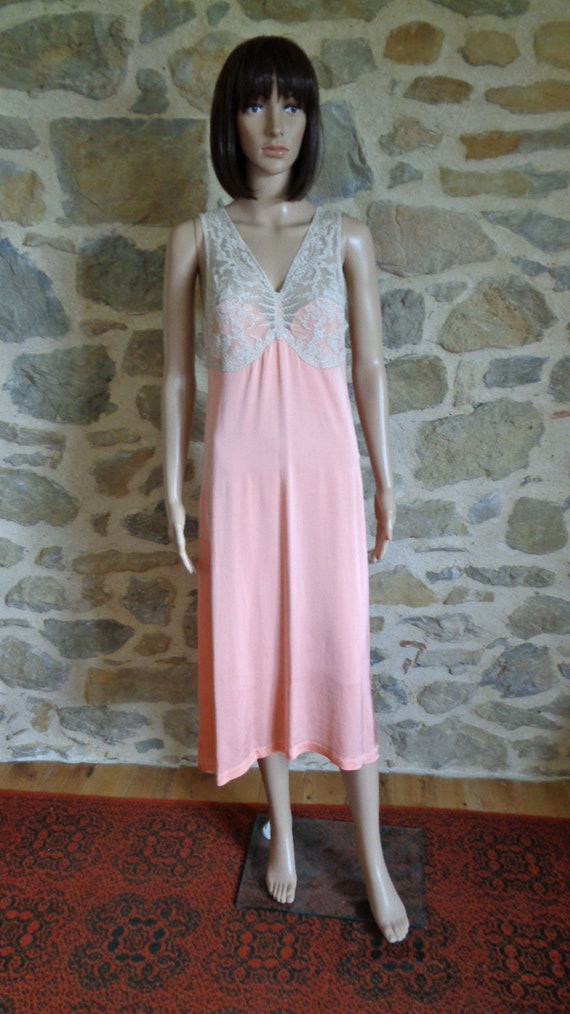 Pink silk and lace nightdress, handmade silk satin